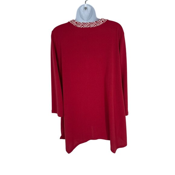 Magnolia Grace Zendaya Handkerchief Hemline Tunic Red W/ Geometric Trim Sz L - Picture 4 of 10